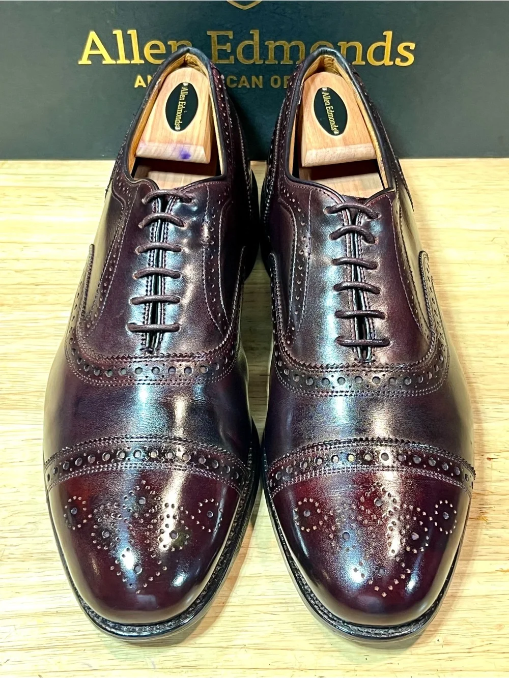 Allen Edmonds Strand Rutland Cap Toe Oxfords Custom #8 Burgundy Dye Sz 12D 🇺🇸